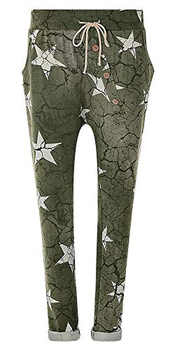 FASHION YOU WANT Damen Hose Jogginghose Größe 36 50 Sweatpants Sterne Star Camouflage Anker Uni Pusteblume Aladinhose Freizeithose Baggy Boyfriend Sport Loose Fit (Star Khaki, 40/42) von FASHION YOU WANT