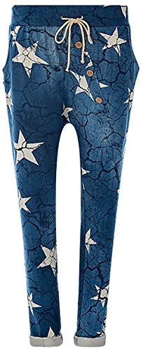 FASHION YOU WANT Damen Hose Jogginghose Größe 36-50 Sweatpants Sterne Star Camouflage Anker Uni Pusteblume Aladinhose Freizeithose Baggy Boyfriend Sport Loose Fit (Star blau, 38/40) von FASHION YOU WANT