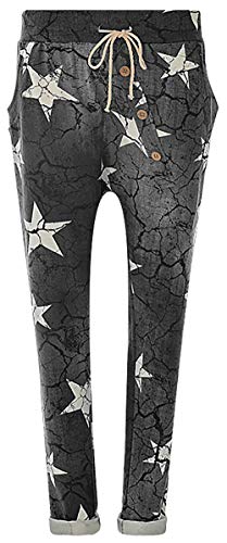 FASHION YOU WANT Damen Hose Jogginghose Größe 36-50 Sweatpants Sterne Star Camouflage Anker Uni Pusteblume Aladinhose Freizeithose Baggy Boyfriend Sport Loose Fit (Star schwarz, 40/42) von FASHION YOU WANT