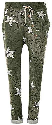 FASHION YOU WANT Damen Hose Jogginghose Größe 36-50 Sweatpants Sterne Star Camouflage Anker Uni Pusteblume Aladinhose Freizeithose Baggy Boyfriend Sport Loose Fit (Stern Khaki, 38/40) von FASHION YOU WANT