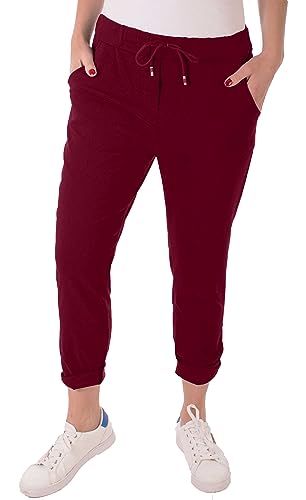 FASHION YOU WANT Damen Hose Stretch Sweatpants Jogginghose für Freizeit Boyfriend Baggyhose (36, Bordeauxrot) von FASHION YOU WANT