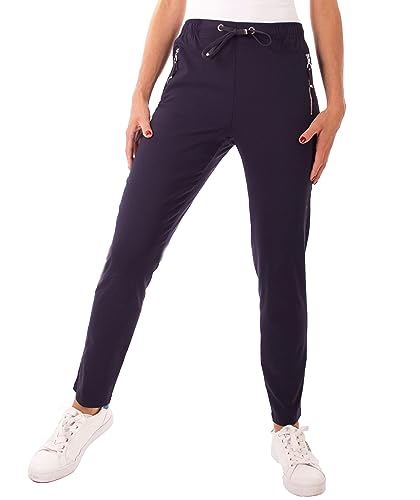 FASHION YOU WANT Damen Hose Stretch Sweatpants Jogginghose für Freizeit Gr.36-54 Schlupfhose mit elastischem Bund, mit Kordelzug (36, Marine) von FASHION YOU WANT