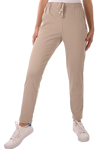 FASHION YOU WANT Damen Hose Stretch Sweatpants Jogginghose für Freizeit Gr.36-54 Schlupfhose mit elastischem Bund, mit Kordelzug (36, beige) von FASHION YOU WANT