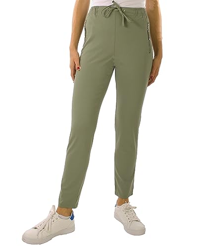 FASHION YOU WANT Damen Hose Stretch Sweatpants Jogginghose für Freizeit Gr.36-54 Schlupfhose mit elastischem Bund, mit Kordelzug (44, Khaki) von FASHION YOU WANT