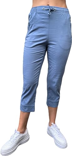 FASHION YOU WANT Damen Hose Stretch Sweatpants Jogginghose für Freizeit Gr.36-54 Schlupfhose mit elastischem Bund, mit Kordelzug (DE/NL/SE/PL, Numerisch, 48, 50, Regular, Regular, 7/8 Jeansblau) von FASHION YOU WANT