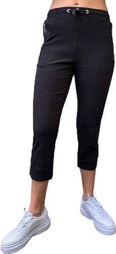 FASHION YOU WANT Damen Hose Stretch Sweatpants Jogginghose für Freizeit Gr.36-54 Schlupfhose mit elastischem Bund, mit Kordelzug (DE/NL/SE/PL, Numerisch, 48, 50, Regular, Regular, 7/8 schwarz) von FASHION YOU WANT