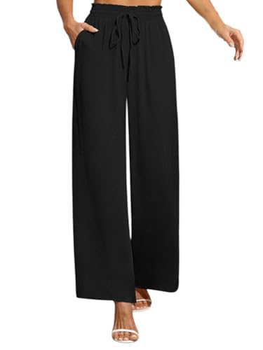 FASHION YOU WANT Damen Hosen Weite Lose Gerade Geschnitten Palazzo Hose Hohe Taille Dehnbar Lounge Elegante Hose mit Taschen (DE/NL/SE/PL, Numerisch, 44, 46, Regular, Regular, schwarz) von FASHION YOU WANT
