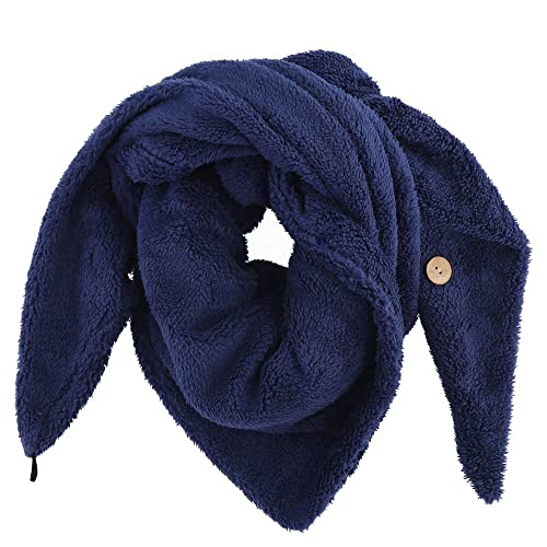 FASHION YOU WANT Damen KuschelSchal, Teddyfell Baumwolle Dreieckstuch Frauen Winterschal Herbstschal Warm Dreieck Schal Halstuch Scarf (dunkelblau) von FASHION YOU WANT