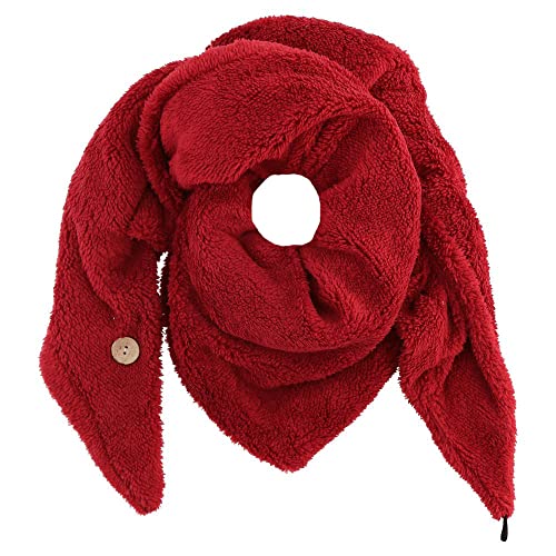 FASHION YOU WANT Damen KuschelSchal, Teddyfell Baumwolle Dreieckstuch Frauen Winterschal Herbstschal Warm Dreieck Schal Halstuch Scarf (rot) von FASHION YOU WANT