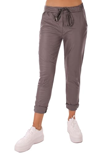 FASHION YOU WANT Damen Leder Look High Waist Thermo Jogger Hose Stretch Sweatpants Jogginghose für Freizeit Boyfriend Baggyhose (DE/NL/SE/PL, Numerisch, 36, 38, Regular, Regular, grau) von FASHION YOU WANT