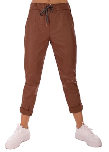 FASHION YOU WANT Damen Leder Look High Waist Thermo Jogger Hose Stretch Sweatpants Jogginghose für Freizeit Boyfriend Baggyhose (DE/NL/SE/PL, Numerisch, 38, 40, Regular, Regular, Mocca) von FASHION YOU WANT