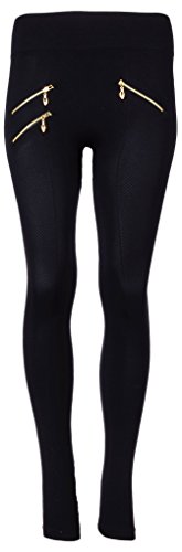FASHION YOU WANT Damen Leggings schwarz mit drei Reissverschlüssen Rockstar Design Blogger Trend Größe 34/36 36/38 38/40 40/42 100% blickdicht und dehnbar mit Elasthan (34/36, schwarz) von FASHION YOU WANT