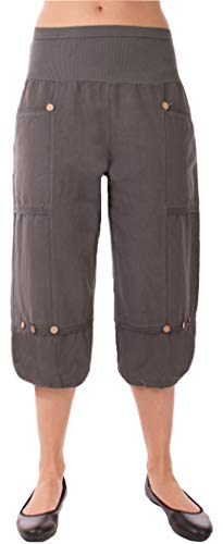 FASHION YOU WANT Damen Leinenhose Größe 36/38 bis Größe 56/58 aus 100% Leinen - leichte Sommerhose Tunnelbund mit Gummizug und 2 aufgesetzten Taschen vorne - (44/46, kurz dunkelgrau) von FASHION YOU WANT