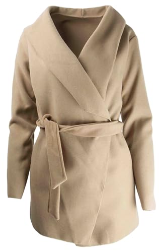 FASHION YOU WANT Damen Mantel kurz mit Wasserfall-Schnitt Gr. 34-42 | Trenchcoat mit Gürtel | weicher Dufflecoat | Parka - Jacke (DE/NL/SE/PL, Numerisch, 38, 40, Regular, Regular, beige) von FASHION YOU WANT