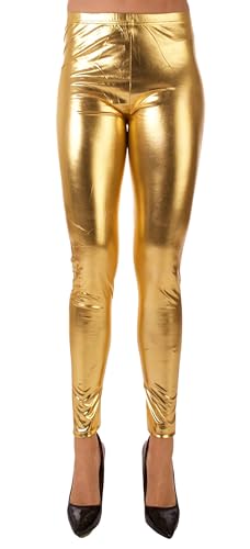 FASHION YOU WANT Damen Metallic Leggings, glänzende Shiny Leggings im Wet Look Party Tanz Disco Kostüm Fasching Karneval (DE/NL/SE/PL, Numerisch, 34, 36, Regular, Regular, Gold) von FASHION YOU WANT