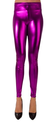 FASHION YOU WANT Damen Metallic Leggings, glänzende Shiny Leggings im Wet Look Party Tanz Disco Kostüm Fasching Karneval (DE/NL/SE/PL, Numerisch, 34, 36, Regular, Regular, lila) von FASHION YOU WANT