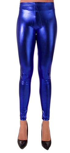 FASHION YOU WANT Damen Metallic Leggings, glänzende Shiny Leggings im Wet Look Party Tanz Disco Kostüm Fasching Karneval (DE/NL/SE/PL, Numerisch, 36, 38, Regular, Regular, blau) von FASHION YOU WANT