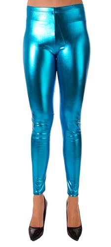 FASHION YOU WANT Damen Metallic Leggings, glänzende Shiny Leggings im Wet Look Party Tanz Disco Kostüm Fasching Karneval (DE/NL/SE/PL, Numerisch, 36, 38, Regular, Regular, türkis) von FASHION YOU WANT