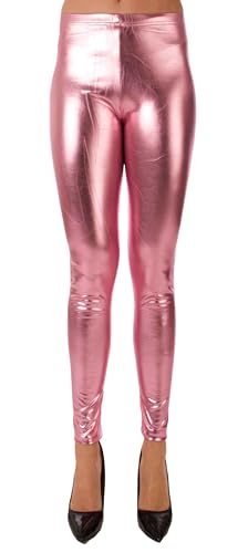 FASHION YOU WANT Damen Metallic Leggings, glänzende Shiny Leggings im Wet Look Party Tanz Disco Kostüm Fasching Karneval (DE/NL/SE/PL, Numerisch, 40, 42, Regular, Regular, Hellrosa) von FASHION YOU WANT