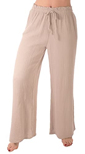 FASHION YOU WANT Damen Musselin Hose Lang Sommerhose Strand Luftig (as3, Numeric, Numeric_34, Numeric_36, Regular, Regular, beige) von FASHION YOU WANT