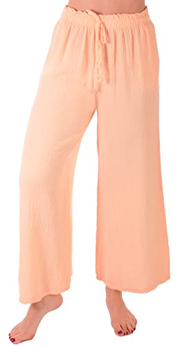 FASHION YOU WANT Damen Musselin Hose Lang Sommerhose Strand Luftig (as3, Numeric, Numeric_38, Numeric_40, Regular, Regular, apricot) von FASHION YOU WANT