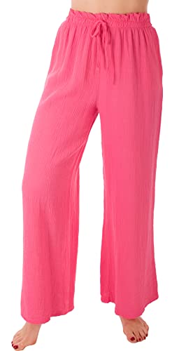 FASHION YOU WANT Damen Musselin Hose Lang Sommerhose Strand Luftig (as3, Numeric, Numeric_40, Numeric_42, Regular, Regular, Fuchsia) von FASHION YOU WANT