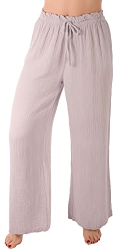 FASHION YOU WANT Damen Musselin Hose Lang Sommerhose Strand Luftig (as3, Numeric, Numeric_40, Numeric_42, Regular, Regular, grau) von FASHION YOU WANT