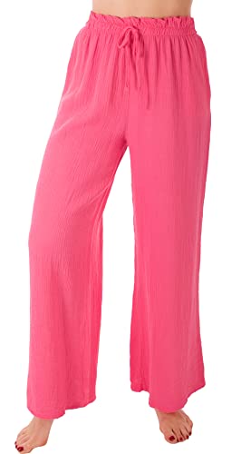 FASHION YOU WANT Damen Musselin Hose Lang Sommerhose Strand Luftig (as3, Numeric, Numeric_44, Numeric_46, Regular, Regular, Fuchsia) von FASHION YOU WANT