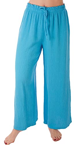 FASHION YOU WANT Damen Musselin Hose Lang Sommerhose Strand Luftig (as3, Numeric, Numeric_44, Numeric_46, Regular, Regular, türkisblau) von FASHION YOU WANT