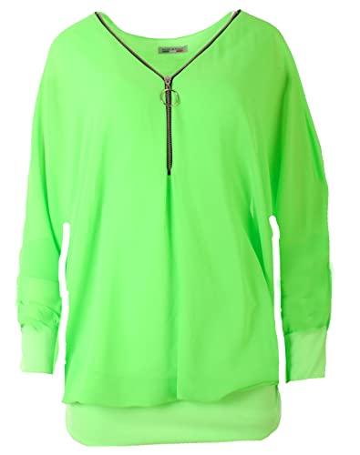 FASHION YOU WANT Damen Oversize Oberteile RFS Tshirt/Pullover Größe 36 bis 54 Uni Farben Übergrößen Shirt Langarm T-Shirt Kurzarm (as3, Numeric, Numeric_42, Numeric_44, Regular, Regular, neon grün) von FASHION YOU WANT