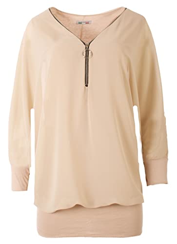 FASHION YOU WANT Damen Oversize Oberteile RFS Tshirt/Pullover Größe 36 bis 54 Uni Farben Übergrößen Shirt Langarm T-Shirt Kurzarm (as3, Numeric, Numeric_44, Numeric_46, Regular, Regular, beige) von FASHION YOU WANT