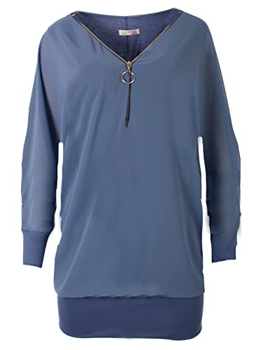 FASHION YOU WANT Damen Oversize Oberteile RFS Tshirt/Pullover Größe 36 bis 54 Uni Farben Übergrößen Shirt Langarm T-Shirt Kurzarm (as3, Numeric, Numeric_46, Numeric_48, Regular, Regular, Jeansblau) von FASHION YOU WANT