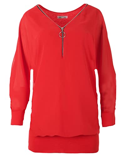 FASHION YOU WANT Damen Oversize Oberteile RFS Tshirt/Pullover Größe 36 bis 54 Uni Farben Übergrößen Shirt Langarm T-Shirt Kurzarm (as3, Numeric, Numeric_46, Numeric_48, Regular, Regular, rot) von FASHION YOU WANT