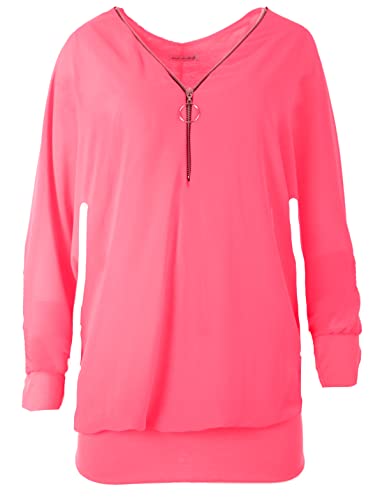 FASHION YOU WANT Damen Oversize Oberteile RFS Tshirt/Pullover Größe 36 bis 54 Uni Farben Übergrößen Shirt Langarm T-Shirt Kurzarm (as3, Numeric, Numeric_50, Numeric_52, Regular, Regular, neon pink) von FASHION YOU WANT
