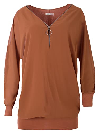 FASHION YOU WANT Damen Oversize Oberteile RFS Tshirt/Pullover Größe 36 bis 54 Uni Farben Übergrößen Shirt Langarm T-Shirt Kurzarm (as3, Numeric, Numeric_52, Numeric_54, Regular, Regular, Schlamm) von FASHION YOU WANT