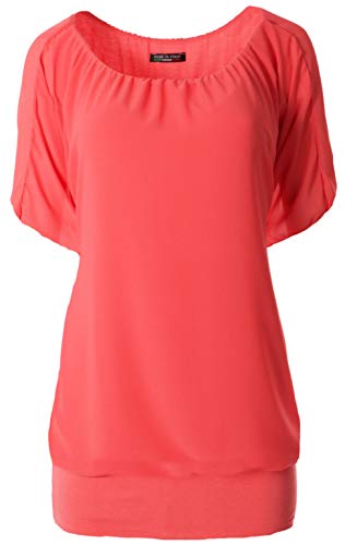 FASHION YOU WANT Damen Oversize Oberteile Tshirt/Pullover Größe 34 bis 50 Uni Übergrößen Shirt Langarm (Kurzarm Koralle, 42/44) von FASHION YOU WANT