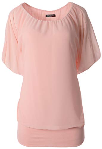 FASHION YOU WANT Damen Oversize Oberteile Tshirt/Pullover Größe 34 bis 50 Uni Übergrößen Shirt Langarm (Kurzarm rosa, 46/48) von FASHION YOU WANT
