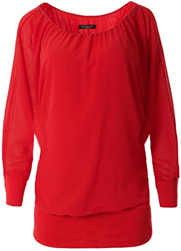 FASHION YOU WANT Damen Oversize Oberteile Tshirt/Pullover Uni Übergrößen Shirt Langarm (rot, 46/48) von FASHION YOU WANT