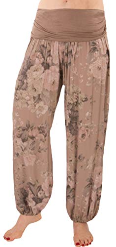 FASHION YOU WANT Damen Pumphose Sommerhose Haremshose mit Rosen Muster (40/42, Schlamm) von FASHION YOU WANT
