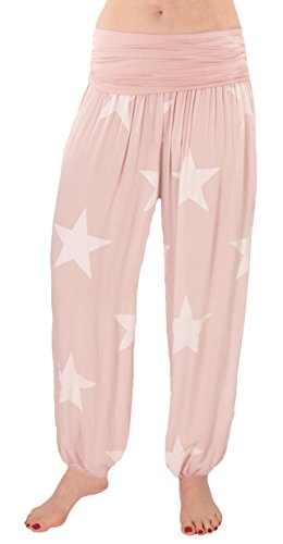 FASHION YOU WANT Damen Pumphose Sommerhose Haremshose mit Rosen Muster (40/42, rosa) von FASHION YOU WANT