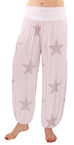 FASHION YOU WANT Damen Pumphose Sommerhose Haremshose mit Rosen Muster (46/48, weiß) von FASHION YOU WANT