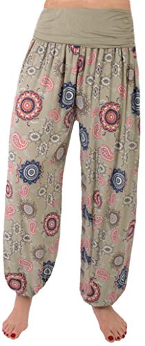 FASHION YOU WANT Damen Pumphose Sommerhose Haremshose mit Rosen Muster Größe 34/36 bis Größe 48/50 verfügbar Leichte Haremshose (36/38, NB Khaki) von FASHION YOU WANT