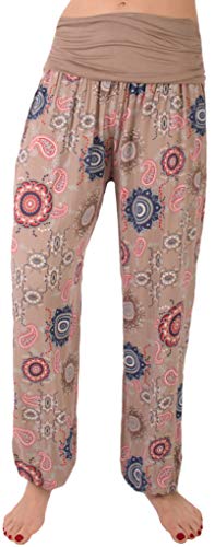 FASHION YOU WANT Damen Pumphose Sommerhose Haremshose mit Rosen Muster Größe 34/36 bis Größe 48/50 verfügbar Leichte Haremshose (48/50, NB Schlamm) von FASHION YOU WANT