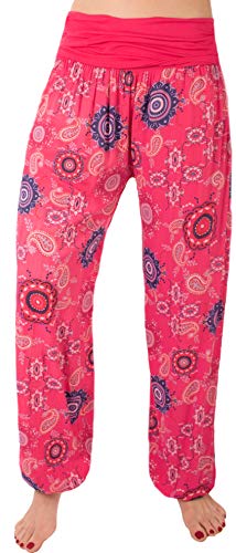 FASHION YOU WANT Damen Pumphose Sommerhose Haremshose mit Rosen Muster Größe 34/36 bis Größe 48/50 verfügbar Leichte Haremshose (48/50, NB pink) von FASHION YOU WANT