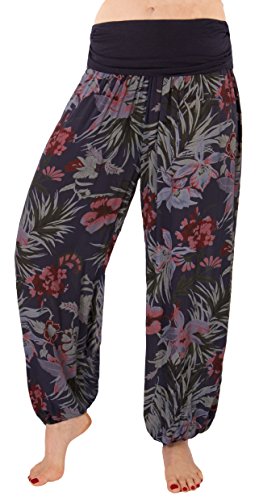 FASHION YOU WANT Damen Pumphose Sommerhose Haremshose mit Rosen Muster Größe 34/36 bis Größe 48/50 verfügbar Leichte Haremshose (48/50, PM (dunkelblau)) von FASHION YOU WANT