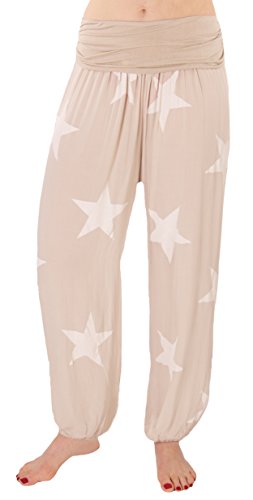 FASHION YOU WANT Damen Pumphose Sommerhose Haremshose mit Sternen (40/42, beige) von FASHION YOU WANT