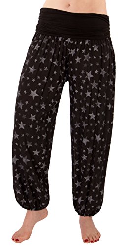 FASHION YOU WANT Damen Pumphose Sommerhose Haremshose mit Sternen Leichte Haremshose (44/46, schwarz (kleine Sterne)) von FASHION YOU WANT