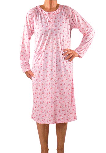 FASHION YOU WANT Damen Senioren Oma Nachthemd mit Blumenmuster kuschelig weich aus Baumwolle ideal für pflegebedürftige Omas einfach anzuziehen und super pflegeleicht (N04, 38/40) von FASHION YOU WANT