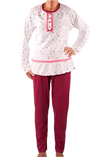 FASHION YOU WANT Damen Senioren Oma Schlafanzug Gr.36-60 mit Blumen kuschelig weich aus Baumwolle Hose mit Gummizug ideal für pflegebedürftige Omas einfach anzuziehen (Rot/Weiß, 42/44) von FASHION YOU WANT