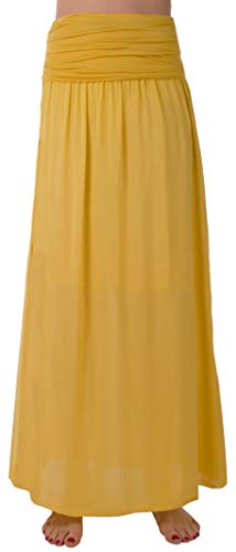 FASHION YOU WANT Damen Sommer Rock Größe 34/36 bis Größe 48/50 verfügbar Langer Maxirock Strandrock Sommerock lang Gürtel Amber Boho Retro Maxirock (40/42, senfgelb) von FASHION YOU WANT
